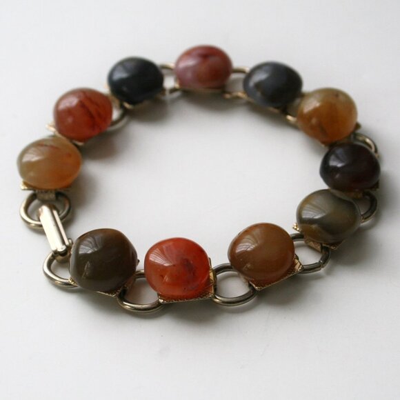 VINTAGE Stone Bracelet Womens  Gold Tone Polished Rock Fall Wear - Picture 2 of 5